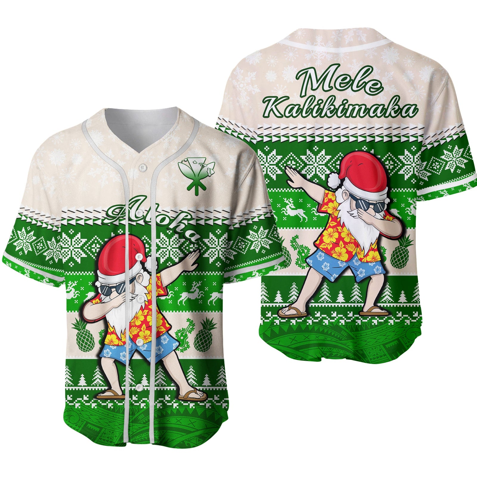 Hawaii Mele Kalikimaka Baseball Jersey Dabbing Santa Green Merry Christmas Ver.02 LT14 Green - Polynesian Pride