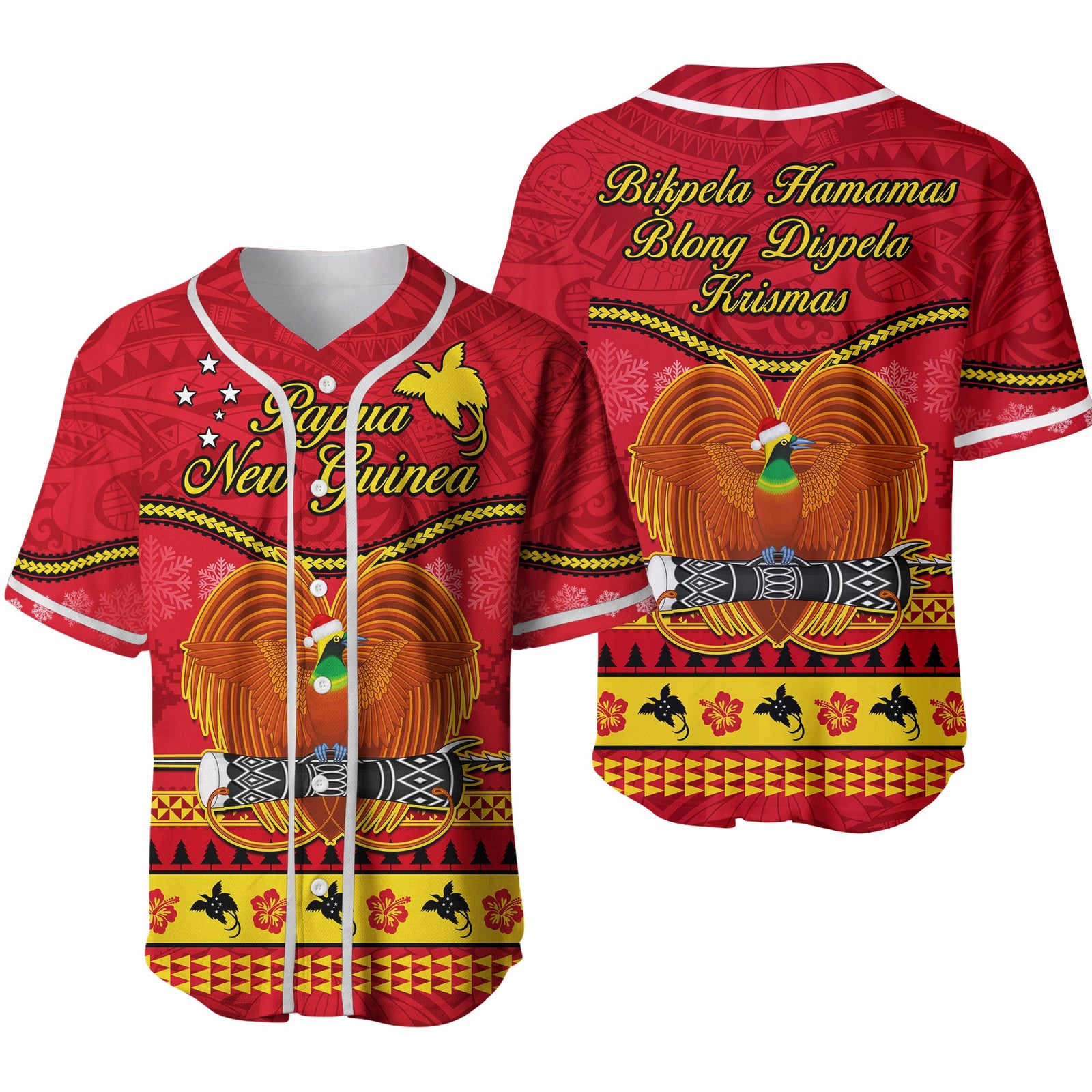 Papua New Guinea Christmas Baseball Jersey Bird Of Paradise Bikpela Hamamas Blong Dispela Krismas Ver.02 LT14 Red - Polynesian Pride
