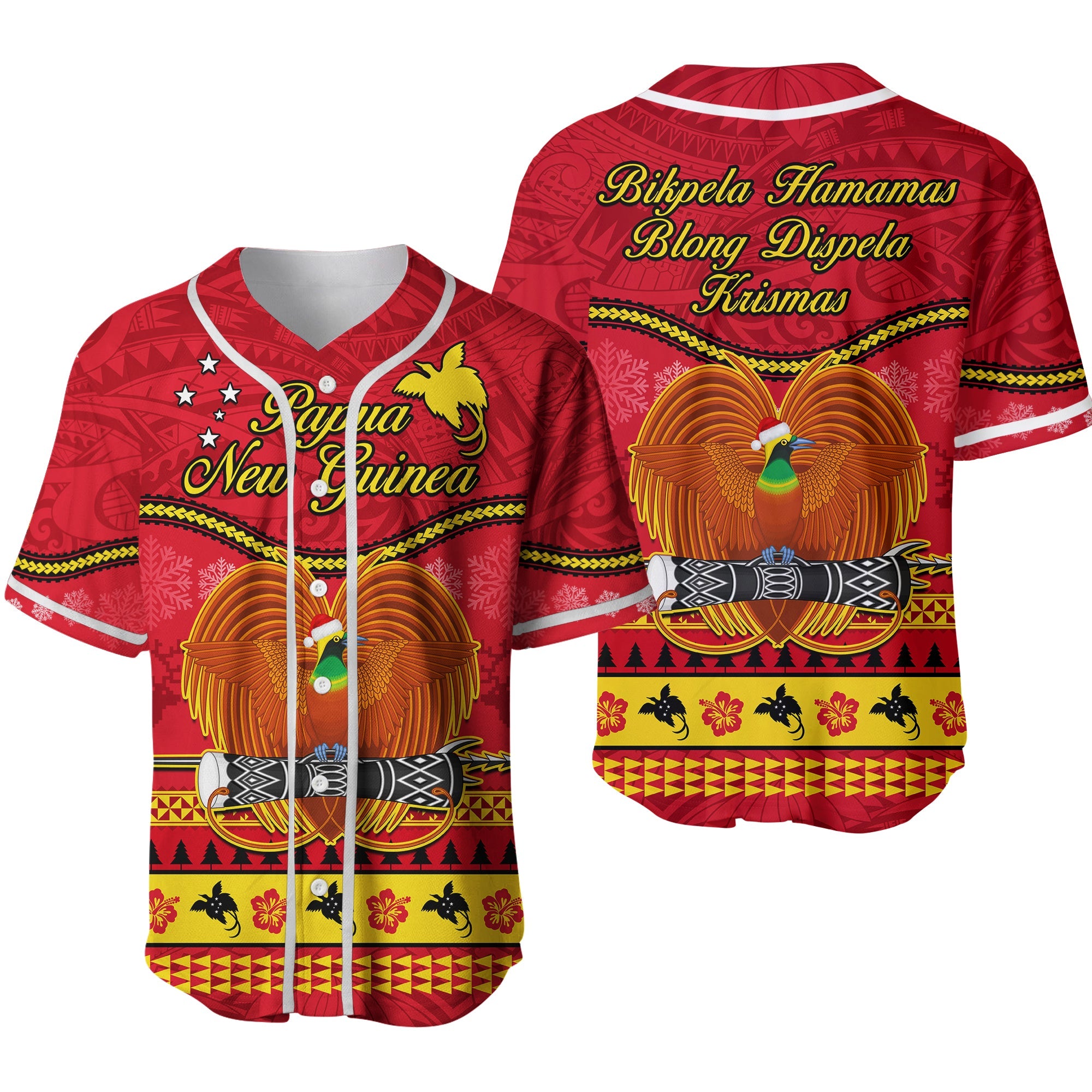 Papua New Guinea Christmas Baseball Jersey Bird Of Paradise Bikpela Hamamas Blong Dispela Krismas Ver.02 LT14 Red - Polynesian Pride