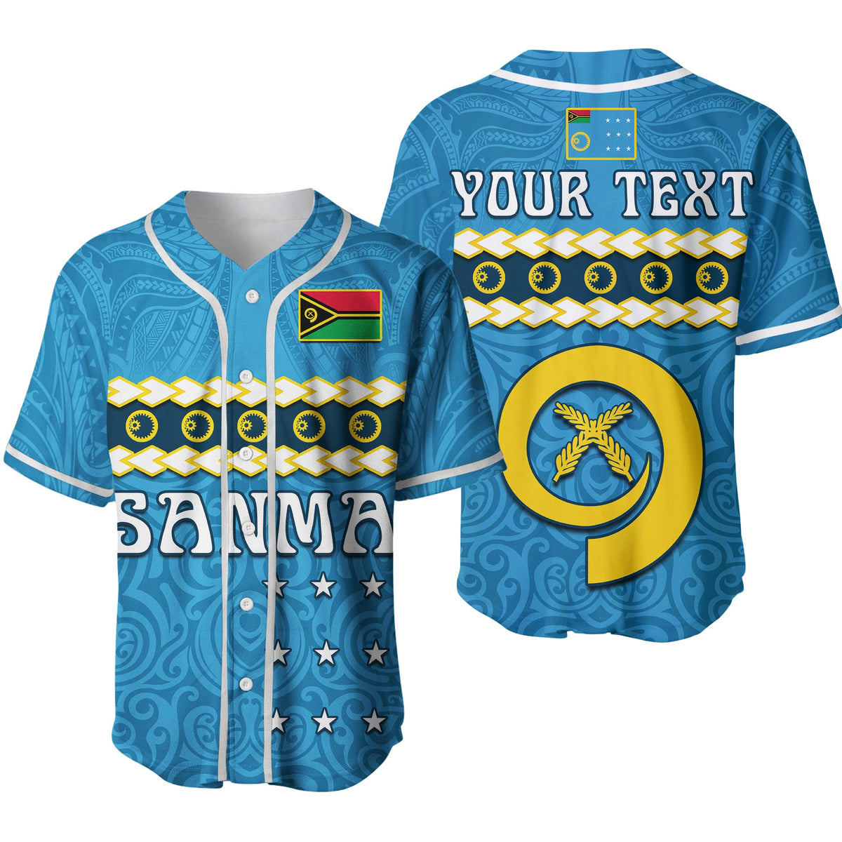 (Custom Personalised) Sanma Province Baseball Jersey Vanuatu Pig Tusk Polynesian Flag Style Ver.02 LT14 Blue - Polynesian Pride