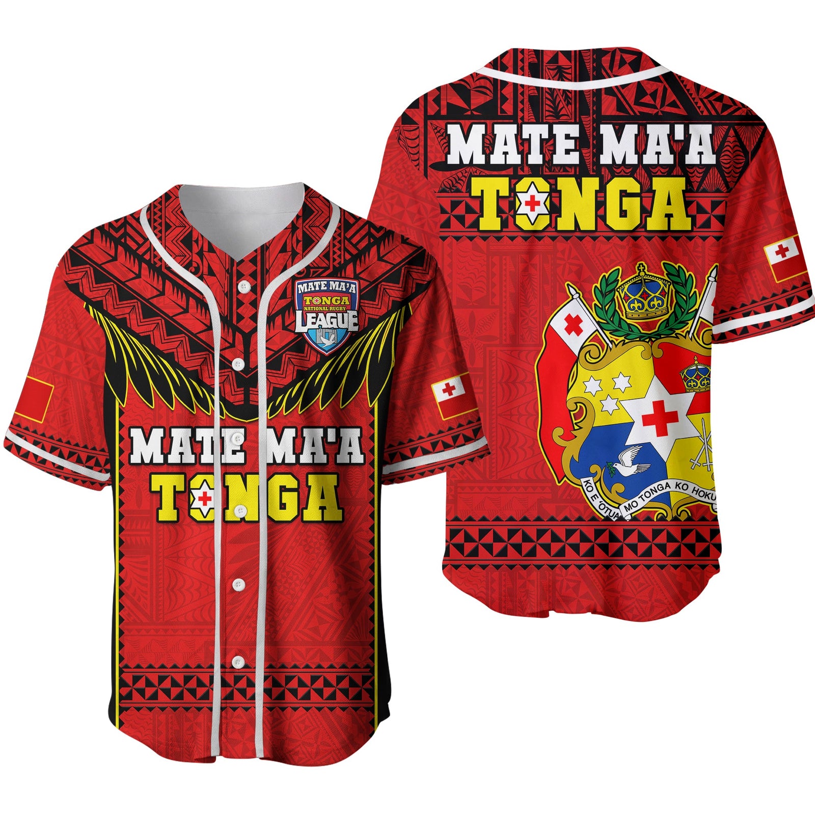 Tonga Rugby Baseball Jersey Mate Maa Tonga Pacific Ngatu Black Ver.02 LT14 Red - Polynesian Pride