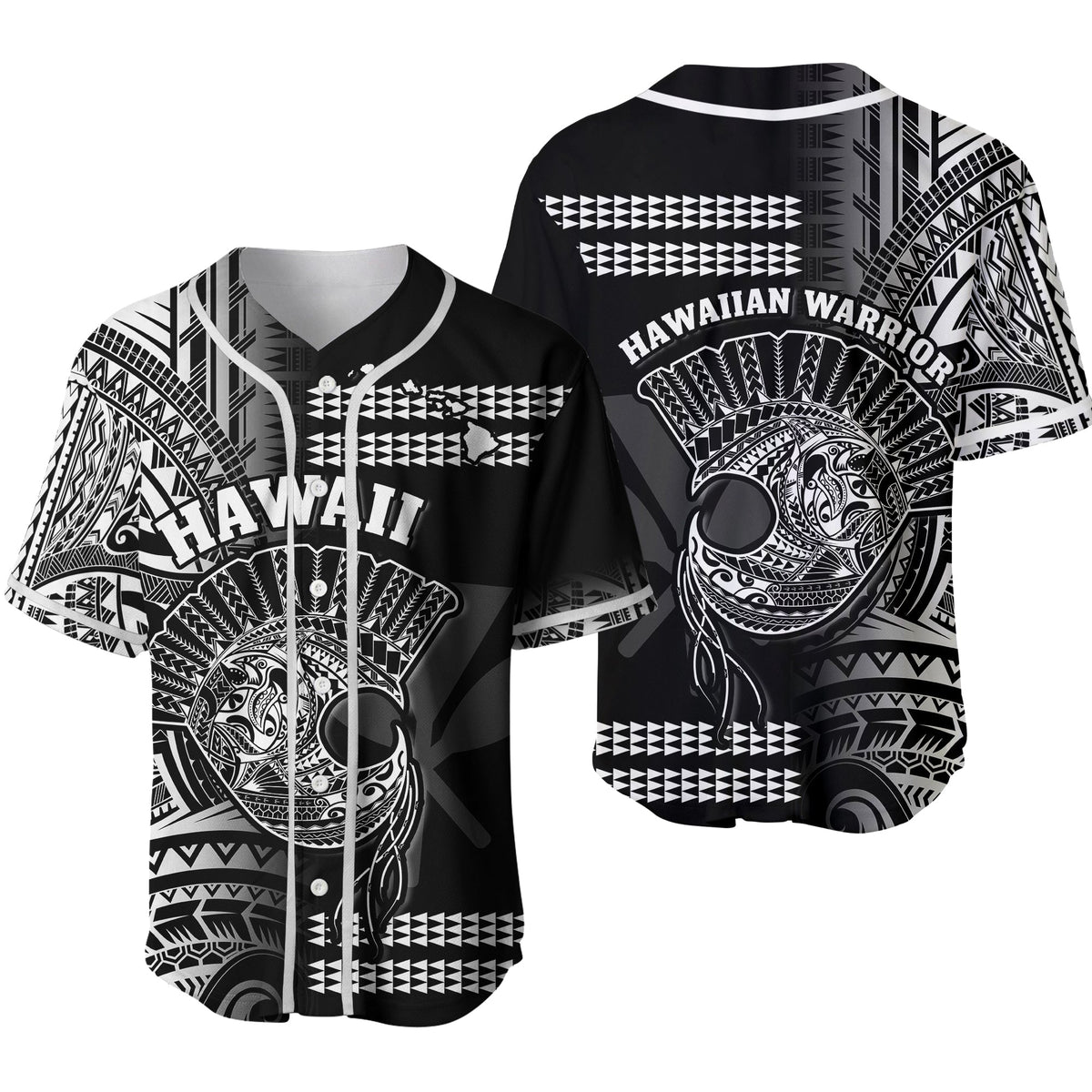 Hawaii Baseball Jersey Kakau Warrior Helmet Gradient White Polynesian Ver.02 LT14 White - Polynesian Pride