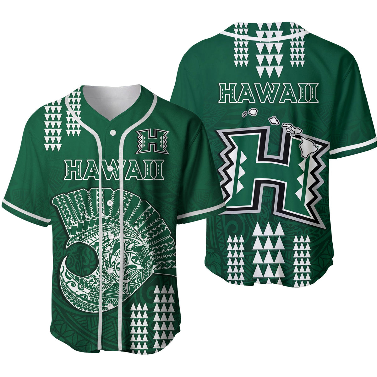 Hawaii Football Baseball Jersey Kakau Rainbow Warriors Helmet Ver.02 LT14 Green - Polynesian Pride