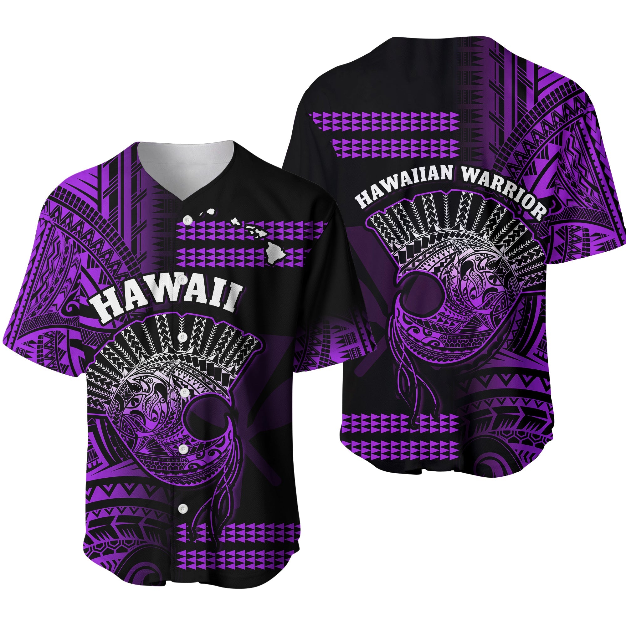 Hawaii Baseball Jersey Kakau Warrior Helmet Gradient Purple Polynesian Ver.01 LT14 Purple - Polynesian Pride