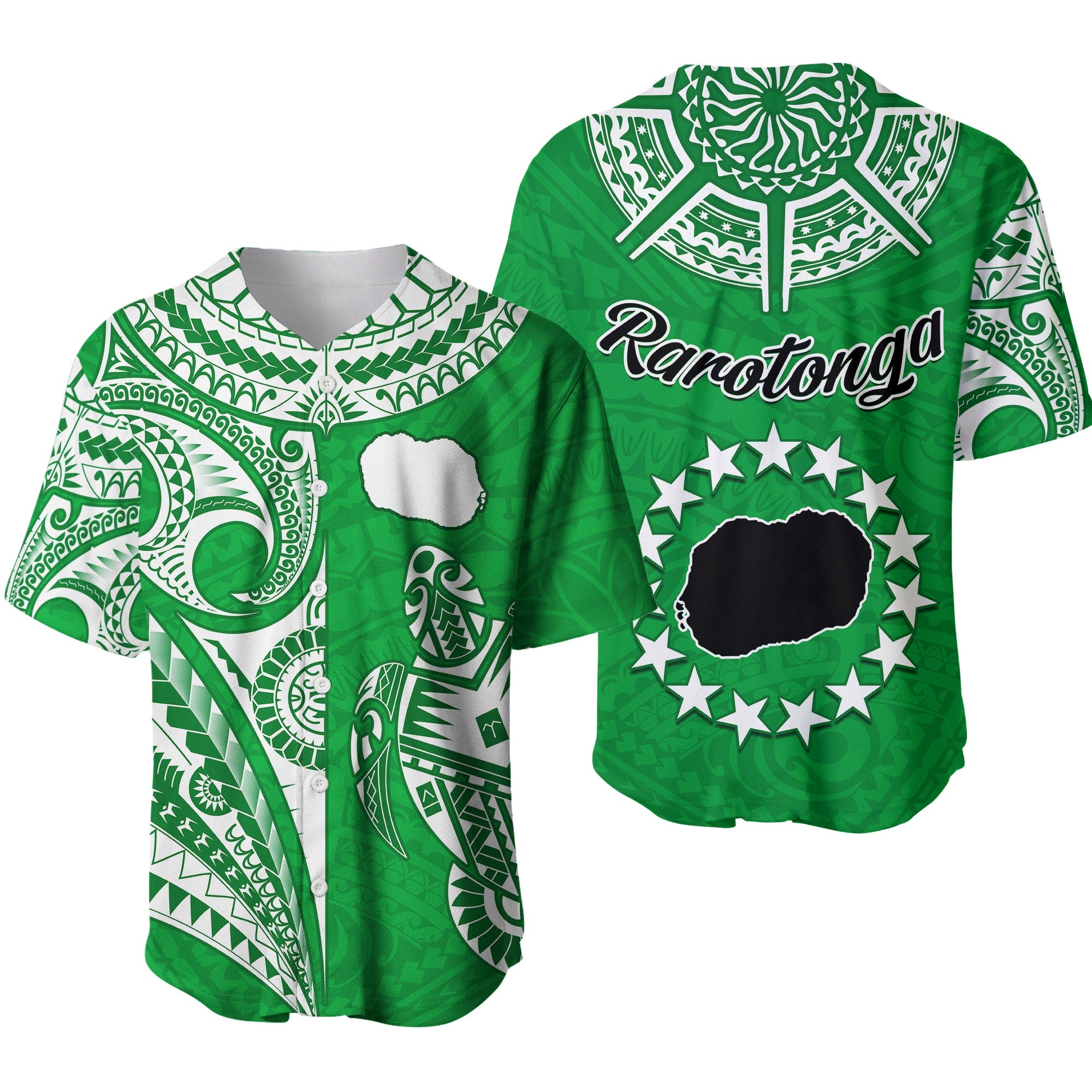 Rarotonga Cook Islands Baseball Jersey Turtle and Map Style Green LT13 Green - Polynesian Pride