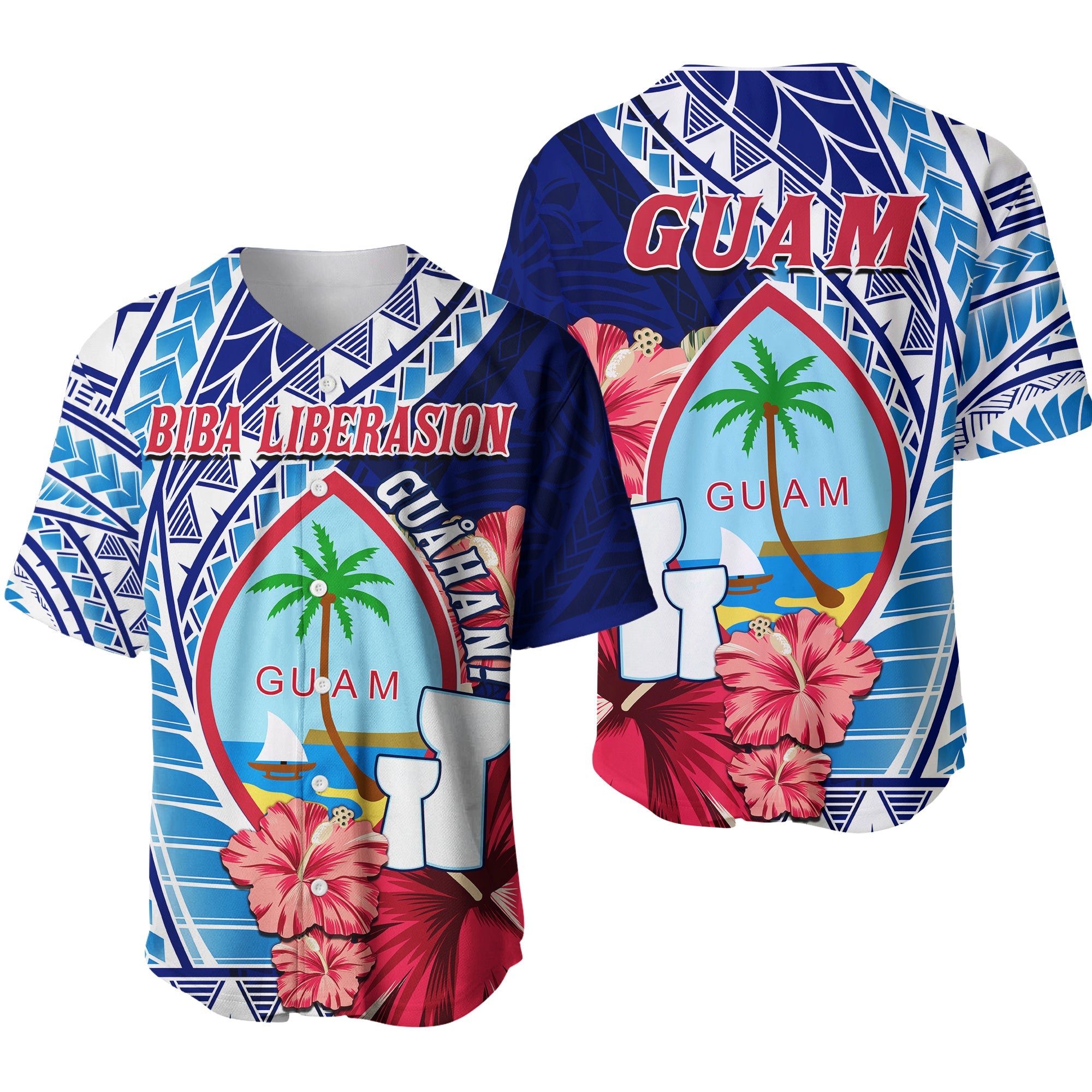 Guam Chamorro Baseball Jersey Happy Liberation Day Latte Stone Ver.01 LT13 Blue - Polynesian Pride