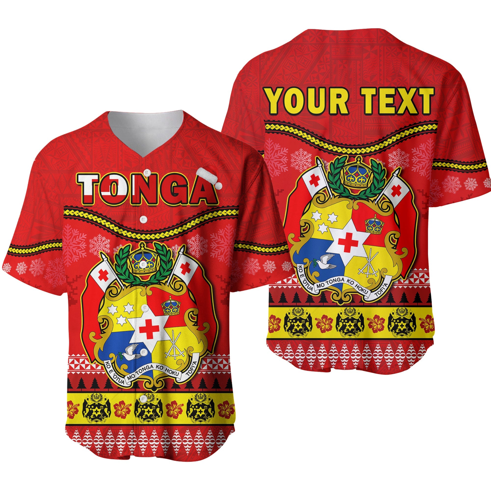 (Custom Personalised) Tonga Christmas Baseball Jersey Tongan Ngatu Kilisimasi Fiefia LT14 Red - Polynesian Pride