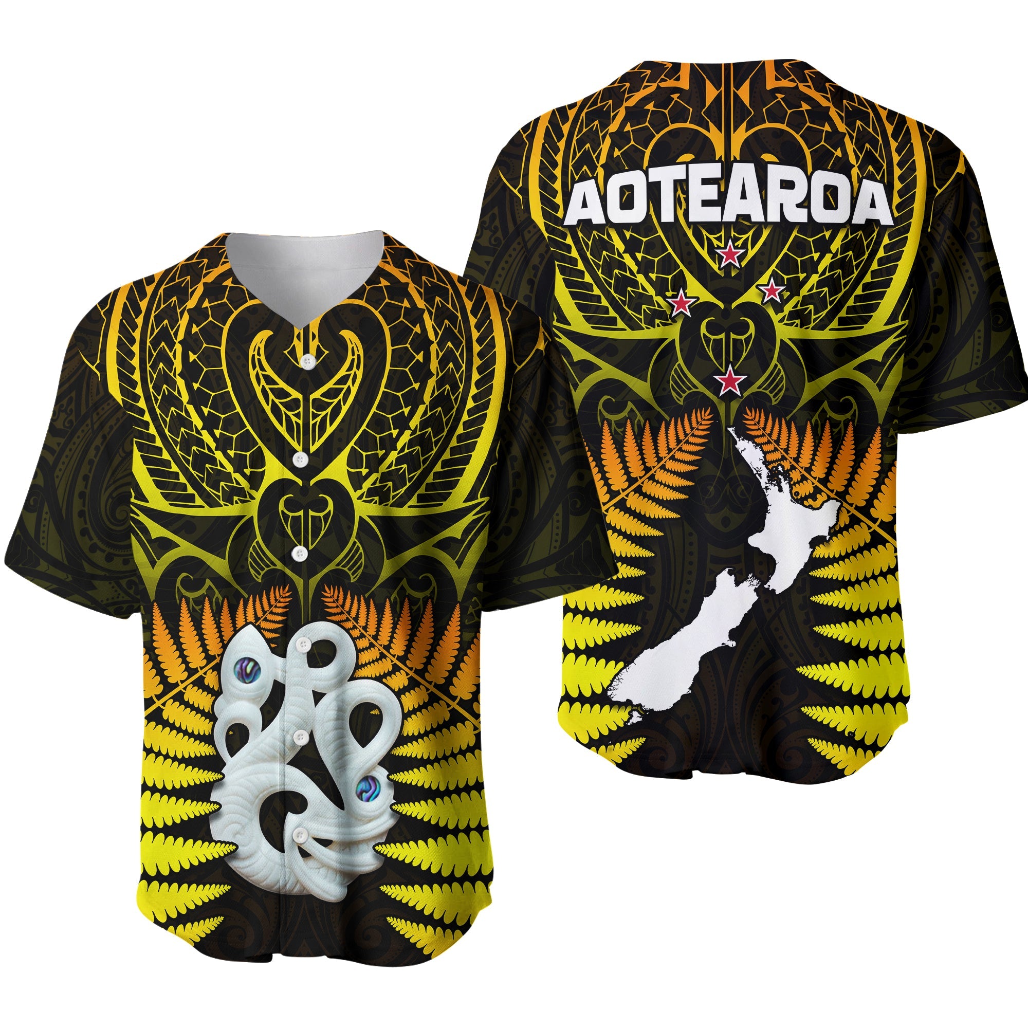 Aotearoa Fern Baseball Jersey New Zealand Hei Tiki Gold Style LT13 Gold - Polynesian Pride