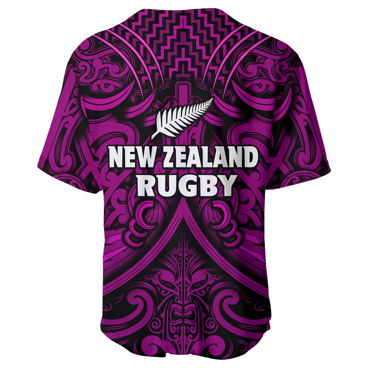 New Zealand Silver Fern Rugby Baseball Jersey All Black Purple NZ Maori Pattern LT13 - Polynesian Pride