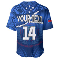 (Custom Text And Number) Samoa Rugby Baseball Jersey Manu Samoa Polynesian Hibiscus Blue Style LT14 - Polynesian Pride