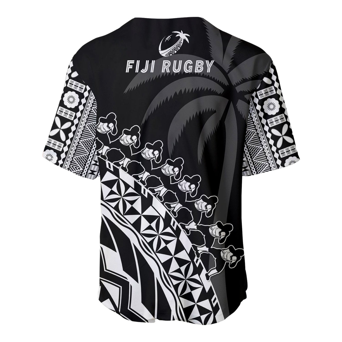 Fiji Rugby Baseball Jersey Fijian Cibi Dance Tapa Pattern Black LT14 - Polynesian Pride