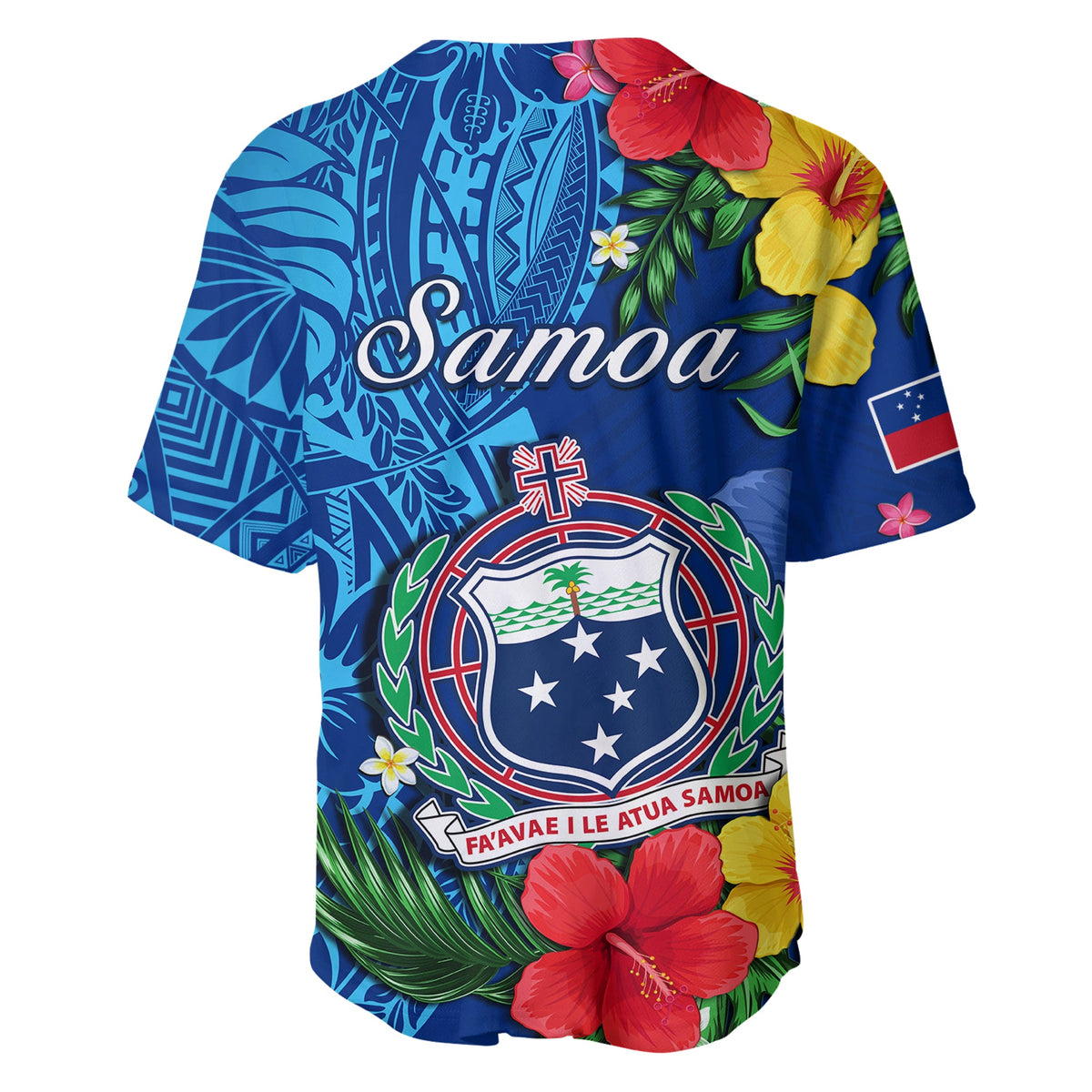 Samoa Baseball Jersey Coat Of Arms Mix Tropical Flowers LT14 - Polynesian Pride