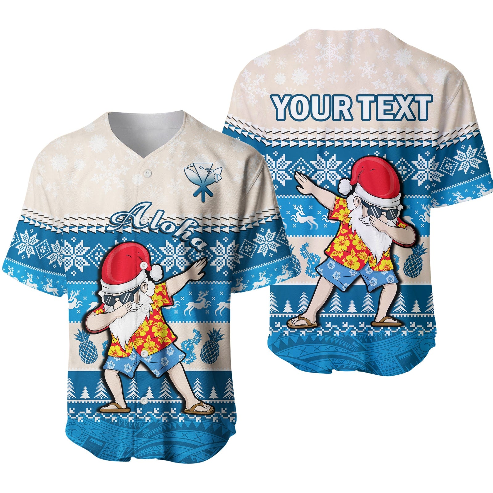 (Custom Personalised) Hawaii Mele Kalikimaka Baseball Jersey Dabbing Santa Blue Merry Christmas LT14 Blue - Polynesian Pride