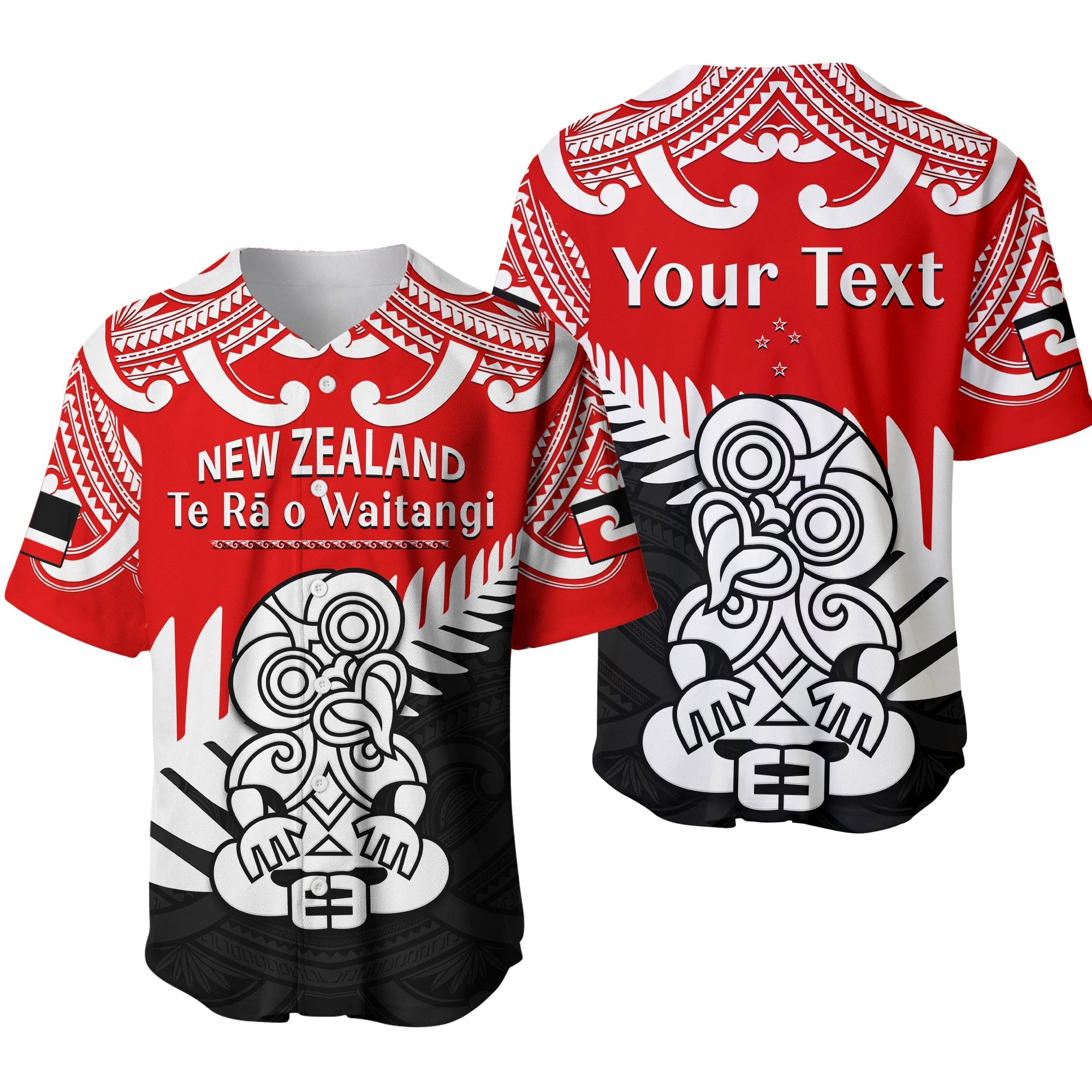 (Custom Personalised) Waitangi Day Baseball Jersey Tino Rangatiratanga Flag With Tiki Maori Fern Ver.01 LT14 Red - Polynesian Pride