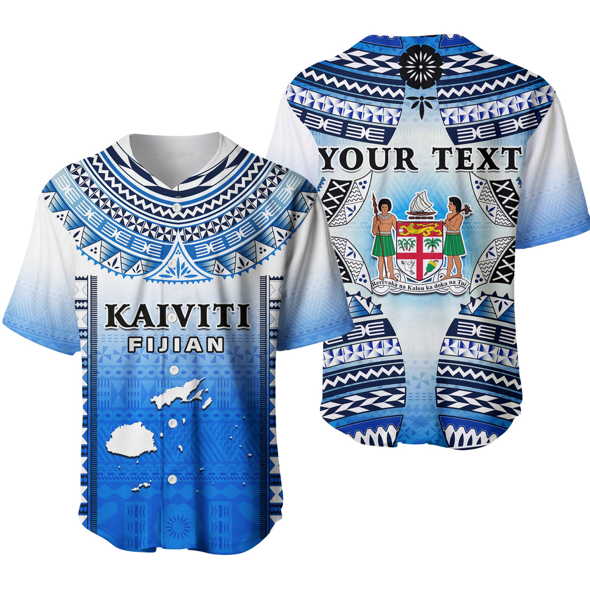 Personalised Fiji Baseball Jersey Kaiviti Fijian Special Tapa Pattern LT14 Blue - Polynesian Pride