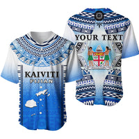 Personalised Fiji Baseball Jersey Kaiviti Fijian Special Tapa Pattern LT14 Blue - Polynesian Pride