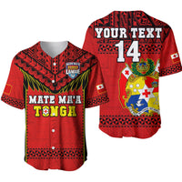 (Custom Text And Number) Tonga Rugby Baseball Jersey Mate Maa Tonga Pacific Ngatu Black LT14 Red - Polynesian Pride