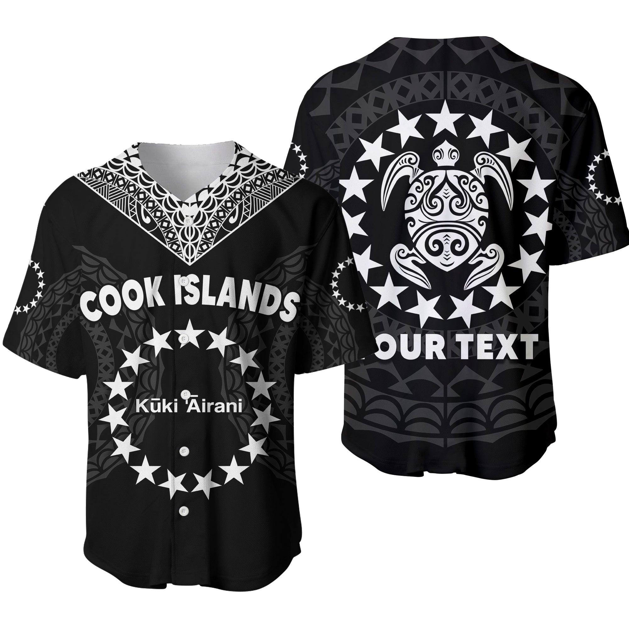 (Custom Personalised) Islands Baseball Jersey Circle Pattern Mix Sea Turtle Black Version LT14 Black - Polynesian Pride