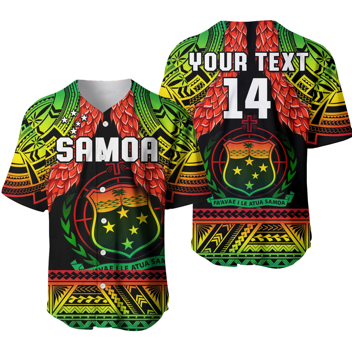 (Custom Text And Number) Samoa Rugby Baseball Jersey Teuila Torch Ginger Gradient Style LT14 Black - Polynesian Pride
