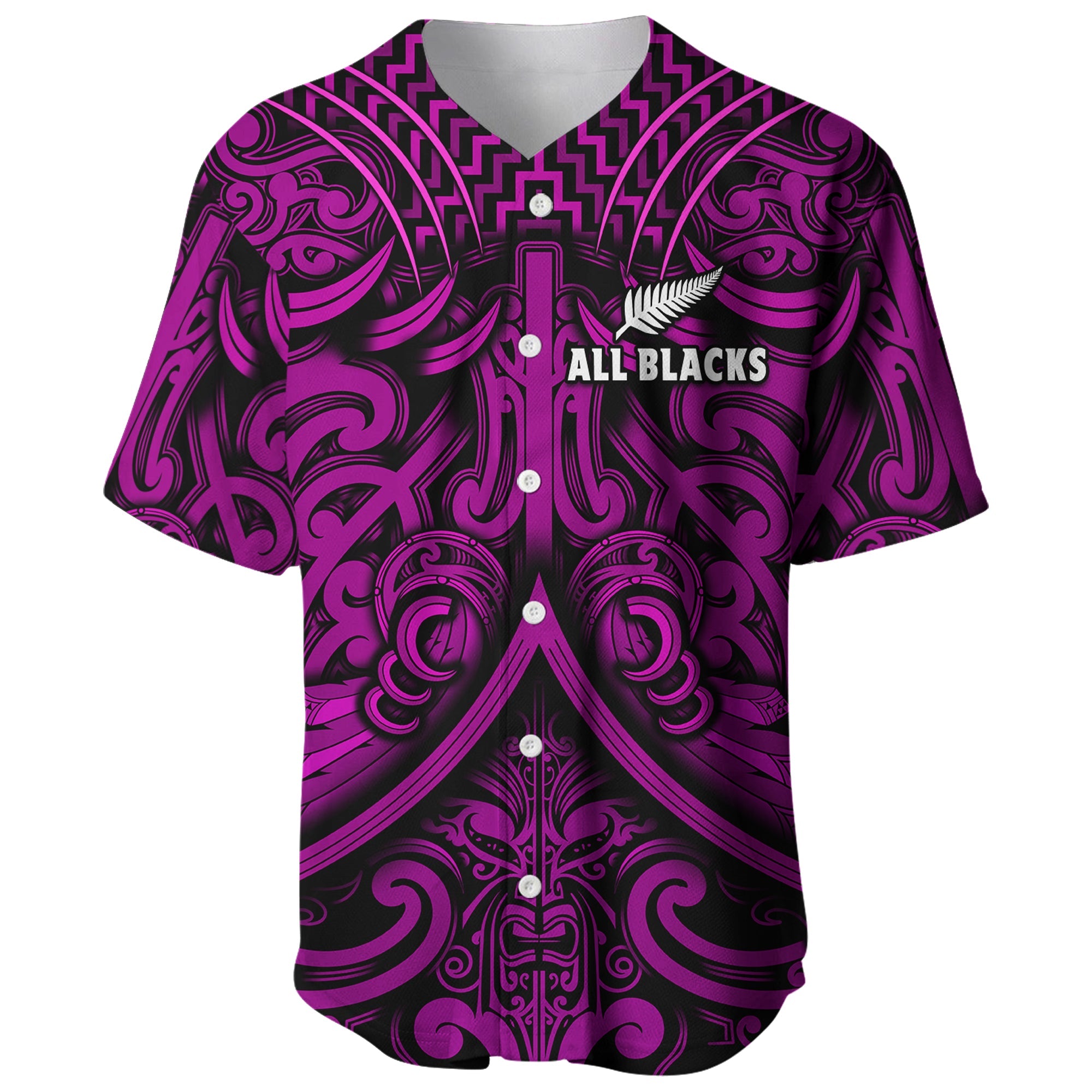 (Custom Text and Number) New Zealand Silver Fern Rugby Baseball Jersey All Black Purple NZ Maori Pattern LT13 Purple - Polynesian Pride