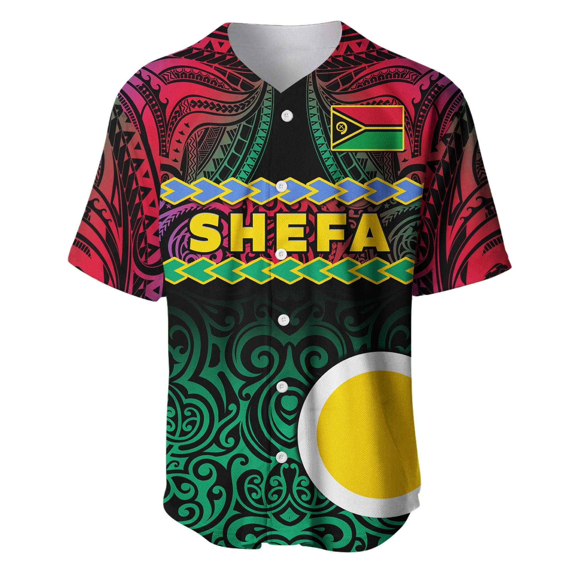 Shefa Province Baseball Jersey Vanuatu Pig Tusk Polynesian Flag Style LT14 Black - Polynesian Pride