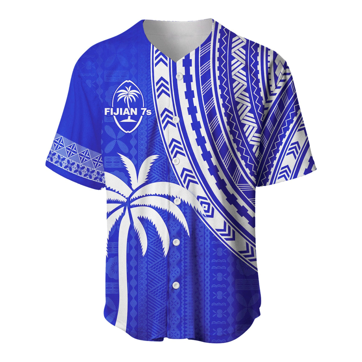 Fiji Rugby Sevens Baseball Jersey Fijian 7s Tapa Polynesian Blue Ver.02 LT13 Blue - Polynesian Pride