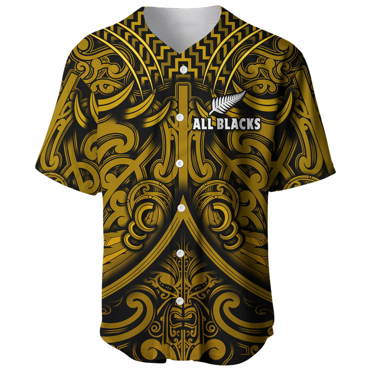 New Zealand Silver Fern Rugby Baseball Jersey All Black Gold NZ Maori Pattern LT13 Gold - Polynesian Pride