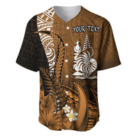 (Custom Personalised) New Caledonia Baseball Jersey Nautilus Gold Polynesian Hibiscus LT13 - Polynesian Pride