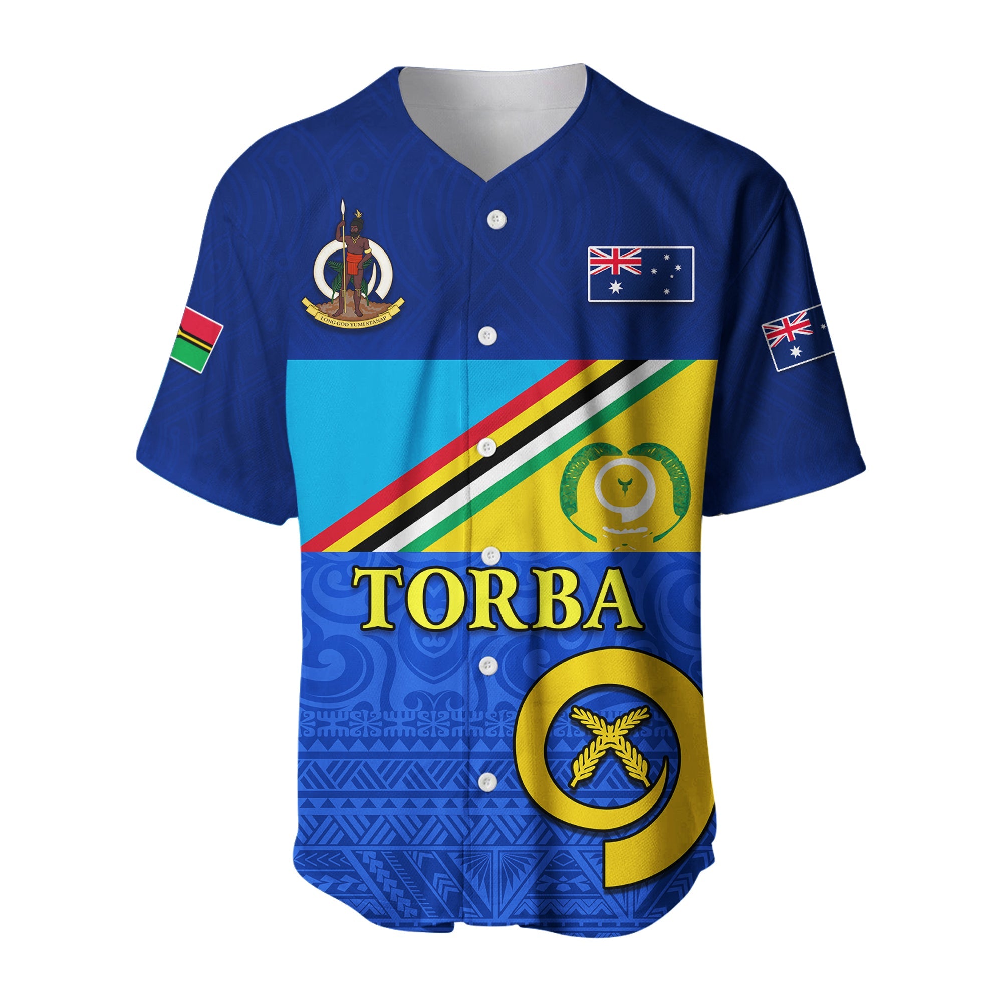 (Custom Personalised) Torba Vanuatu Province Baseball Jersey Mix Australia Flag LT13 Blue - Polynesian Pride