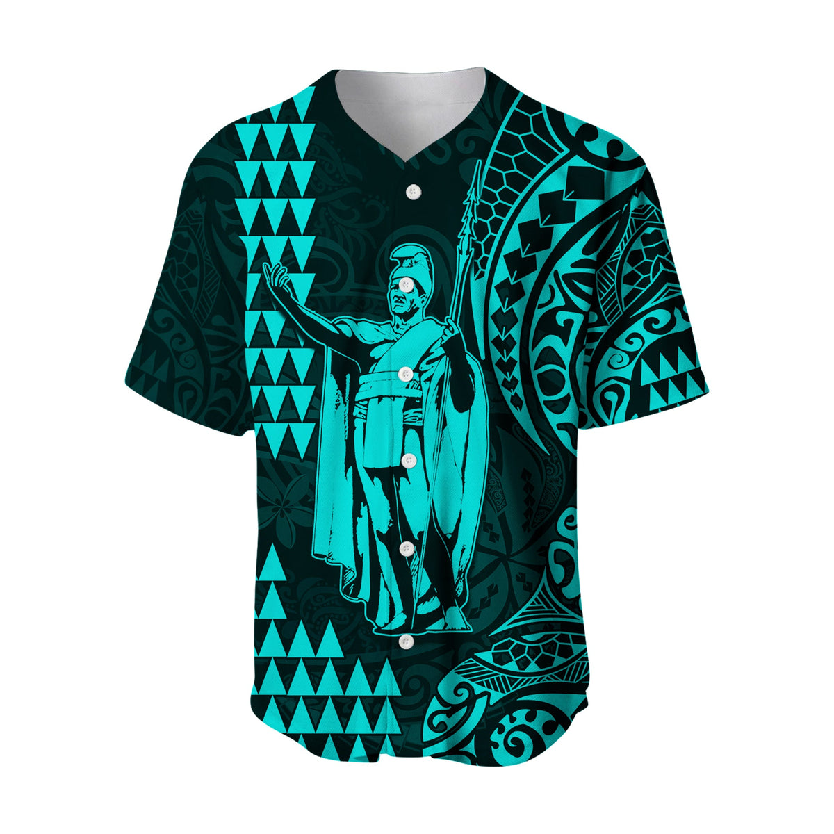 (Custom Text and Number) Hawaii Day Kakau Baseball Jersey Proud To Be Hawaiian Turquoise King Kamehameha and Kanaka Maoli LT13 - Polynesian Pride