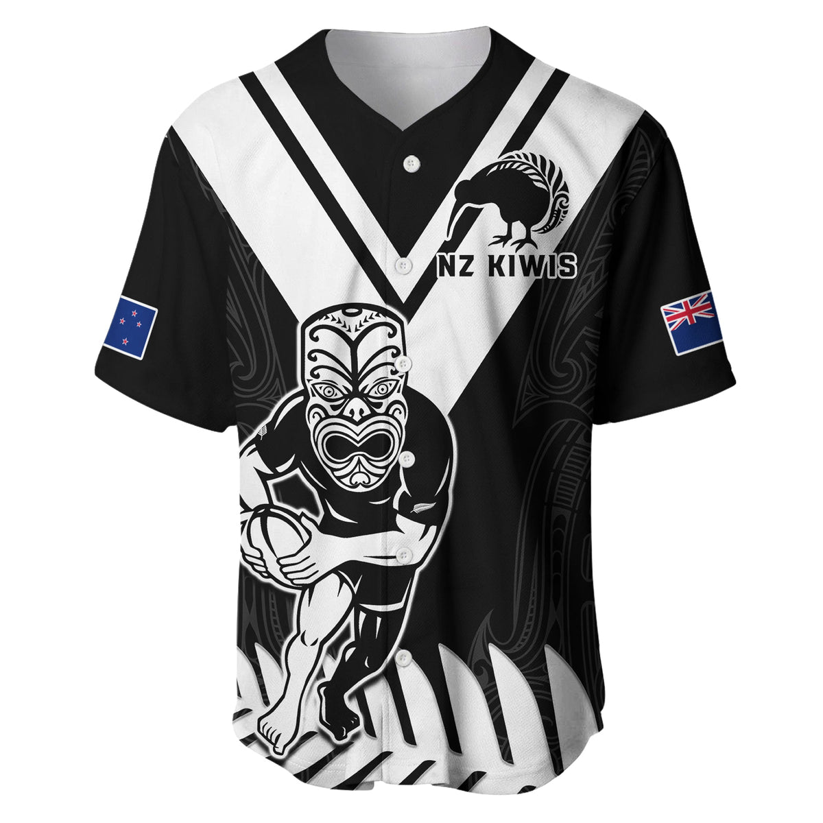 New Zealand Silver Fern Rugby Baseball Jersey NZ Kiwi Pacific Maori Sporty LT14 Black - Polynesian Pride