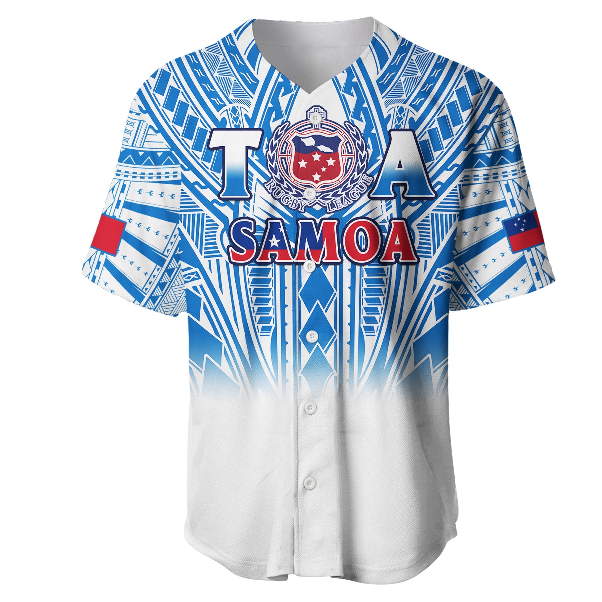 (Custom Text And Number) Samoa Rugby Baseball Jersey Personalise Toa Samoa Polynesian Pacific White Version LT14 White - Polynesian Pride