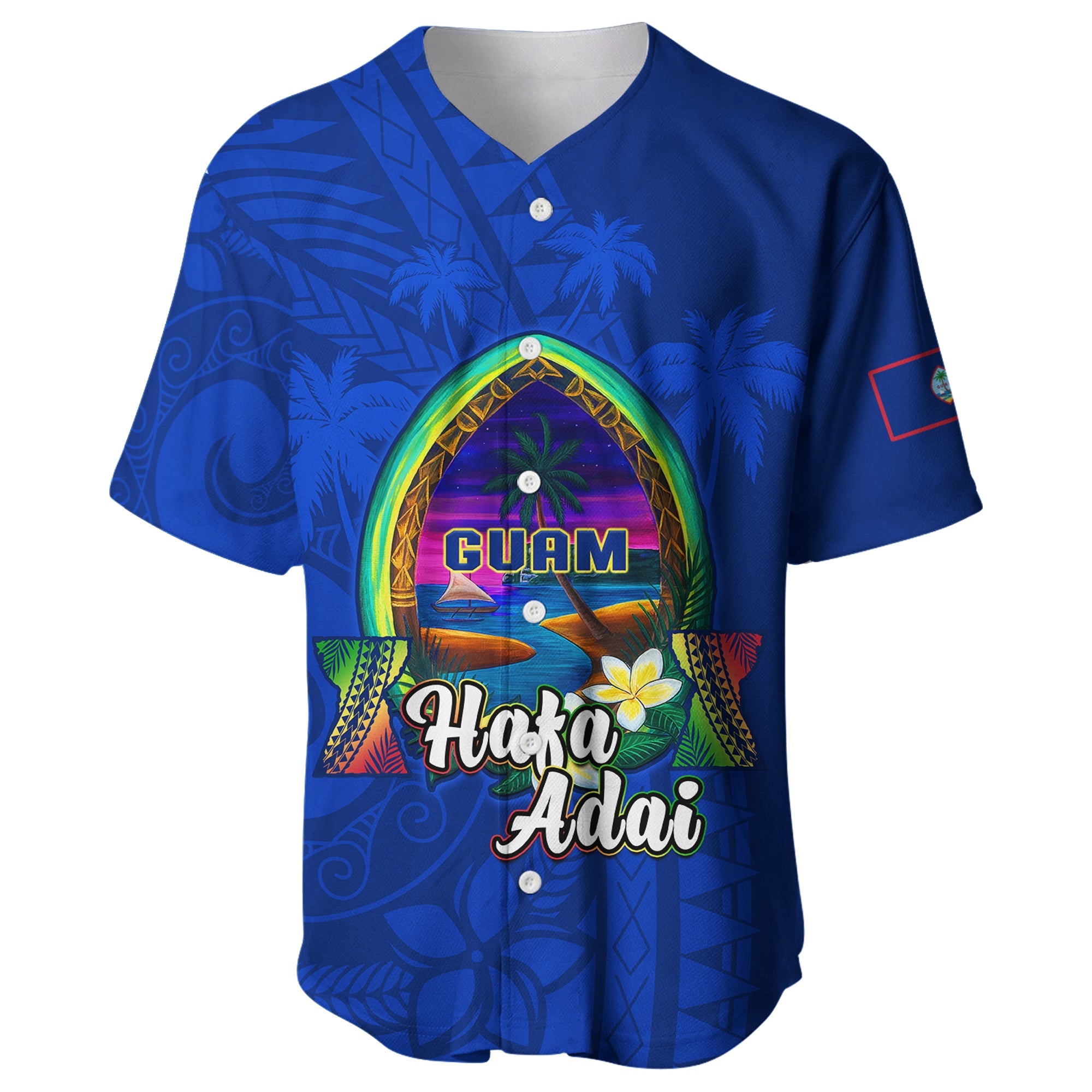 (Custom Personalised) Guam Baseball Jersey Hafa Adai Latte Stone Proud Chamorro LT14 Blue - Polynesian Pride