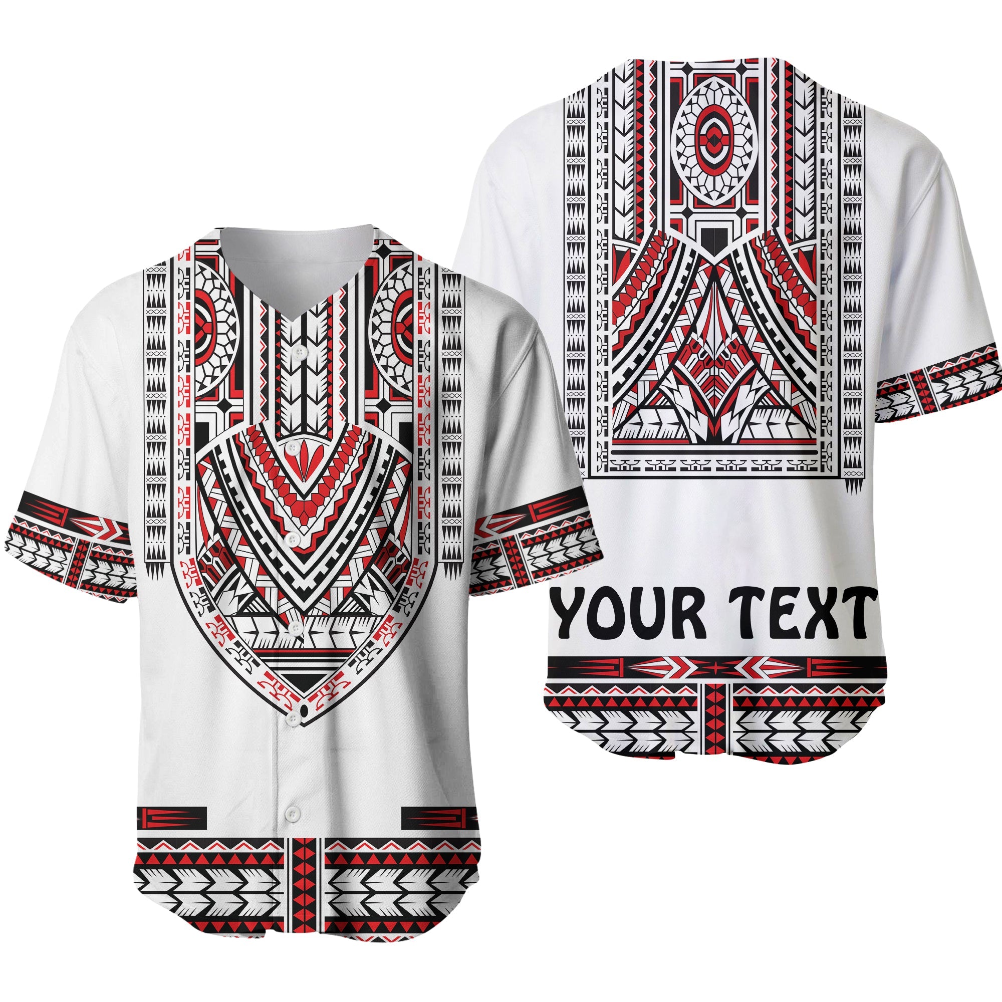 (Custom Personalised) Polynesian Baseball Jersey Dashiki With Polynesian Tattoo Royal Version LT14 White - Polynesian Pride