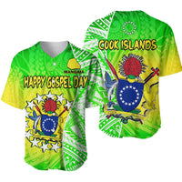 Happy Mangaia Gospel Day Baseball Jersey Cook Islands Coat Of Arms Polynesian Pattern LT14 Green - Polynesian Pride