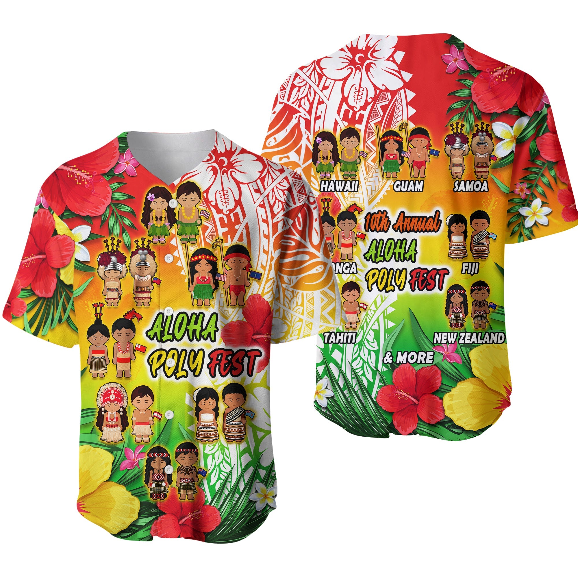 Aloha Poly Fest Baseball Jersey Polynesian Pattern With Tropical Flowers LT14 Reggae - Polynesian Pride