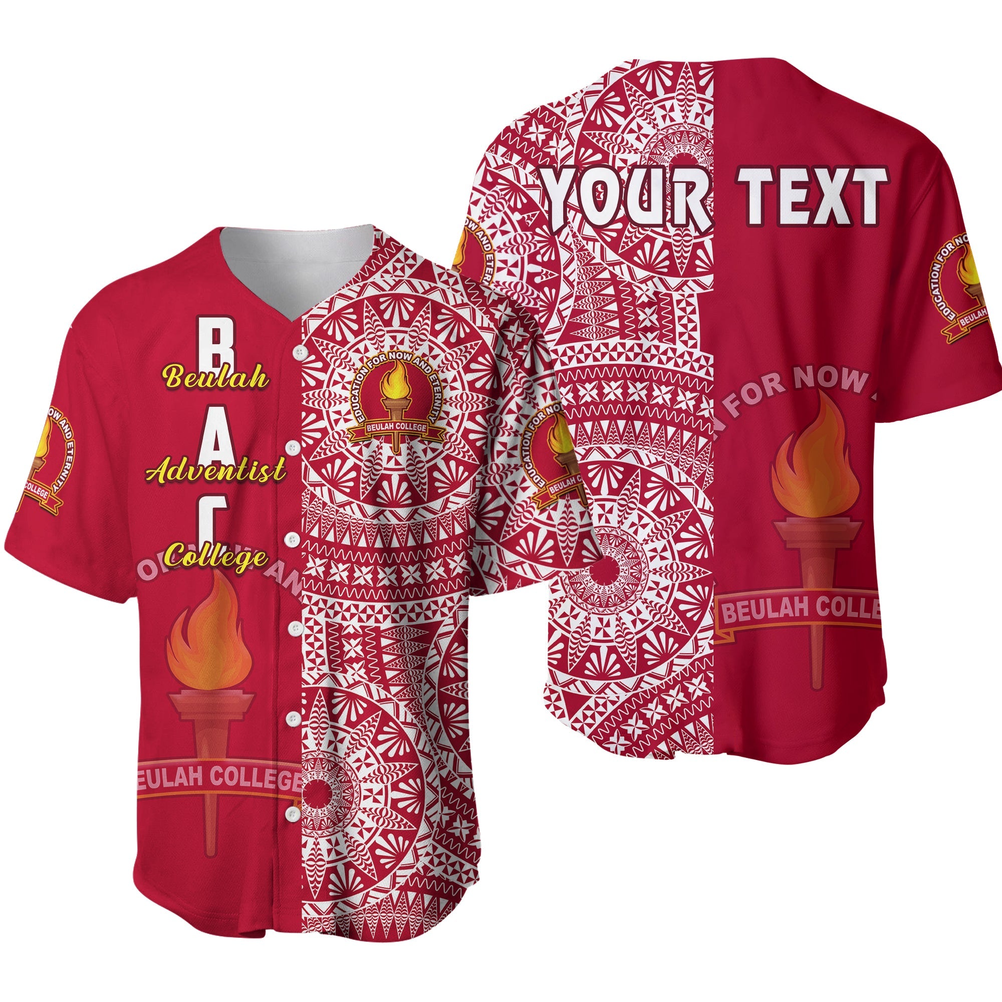 (Custom Personalised) Beulah Tonga College Baseball Jersey Tongan Ngatu Pattern LT14 Maroon - Polynesian Pride