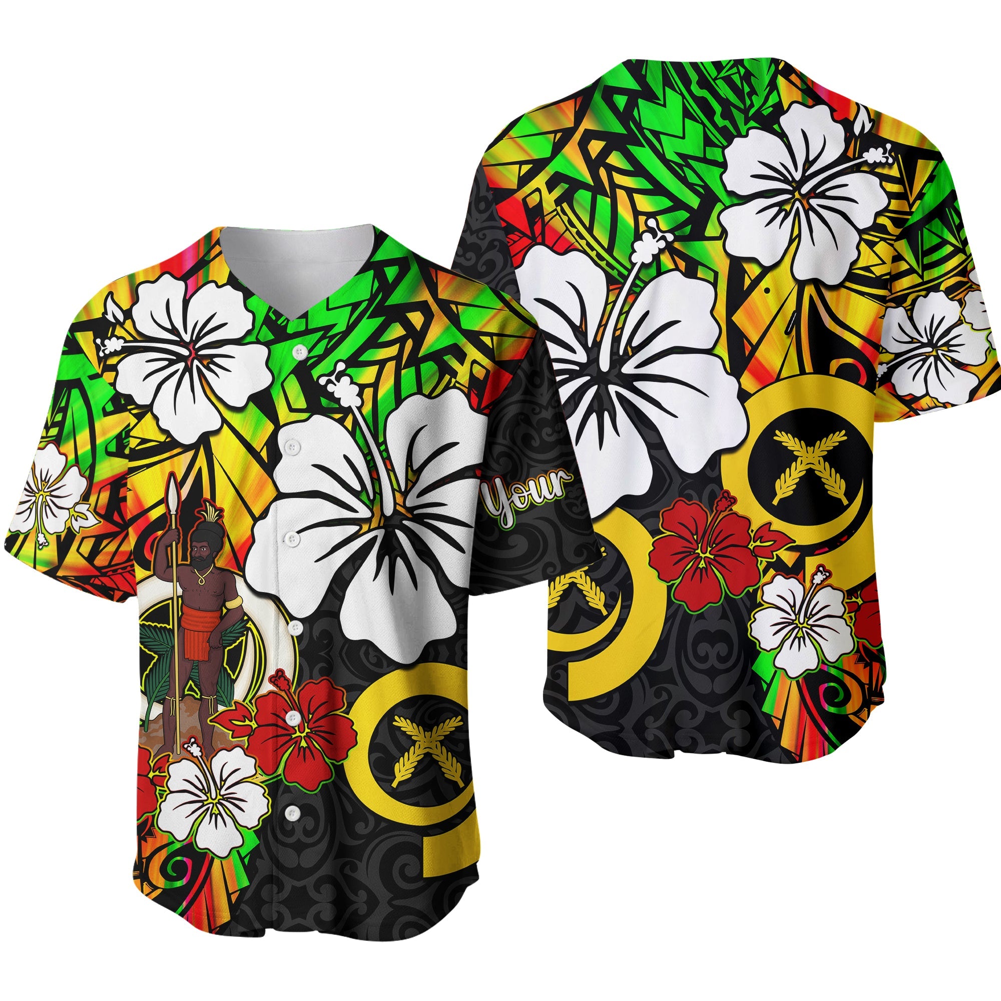 (Custom Personalised) Vanuatu Baseball Jersey Polynesia Tie Dye Hibiscus Flowers Ver.01 LT13 Art - Polynesian Pride