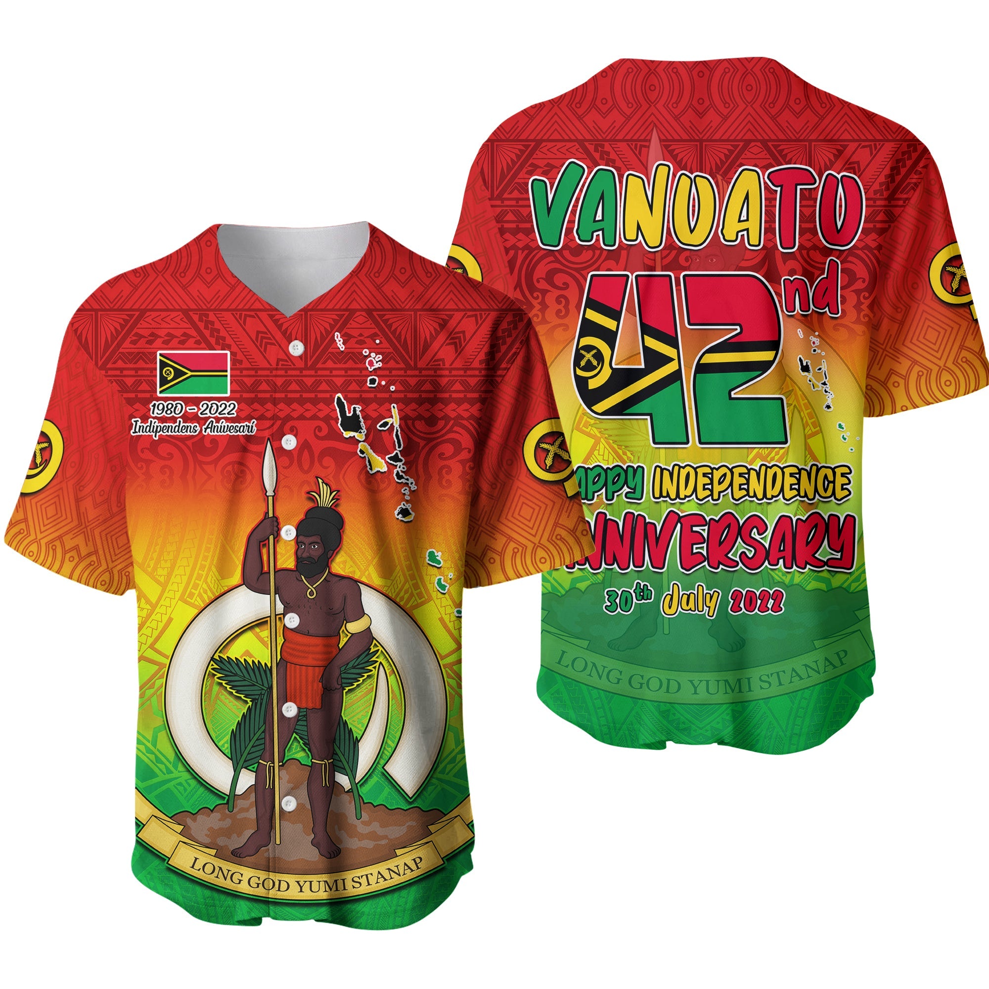 Vanuatu Independence Day Baseball Jersey 42nd Anniversary Yumi Yumi Yumi Ver.01 LT13 Red - Polynesian Pride