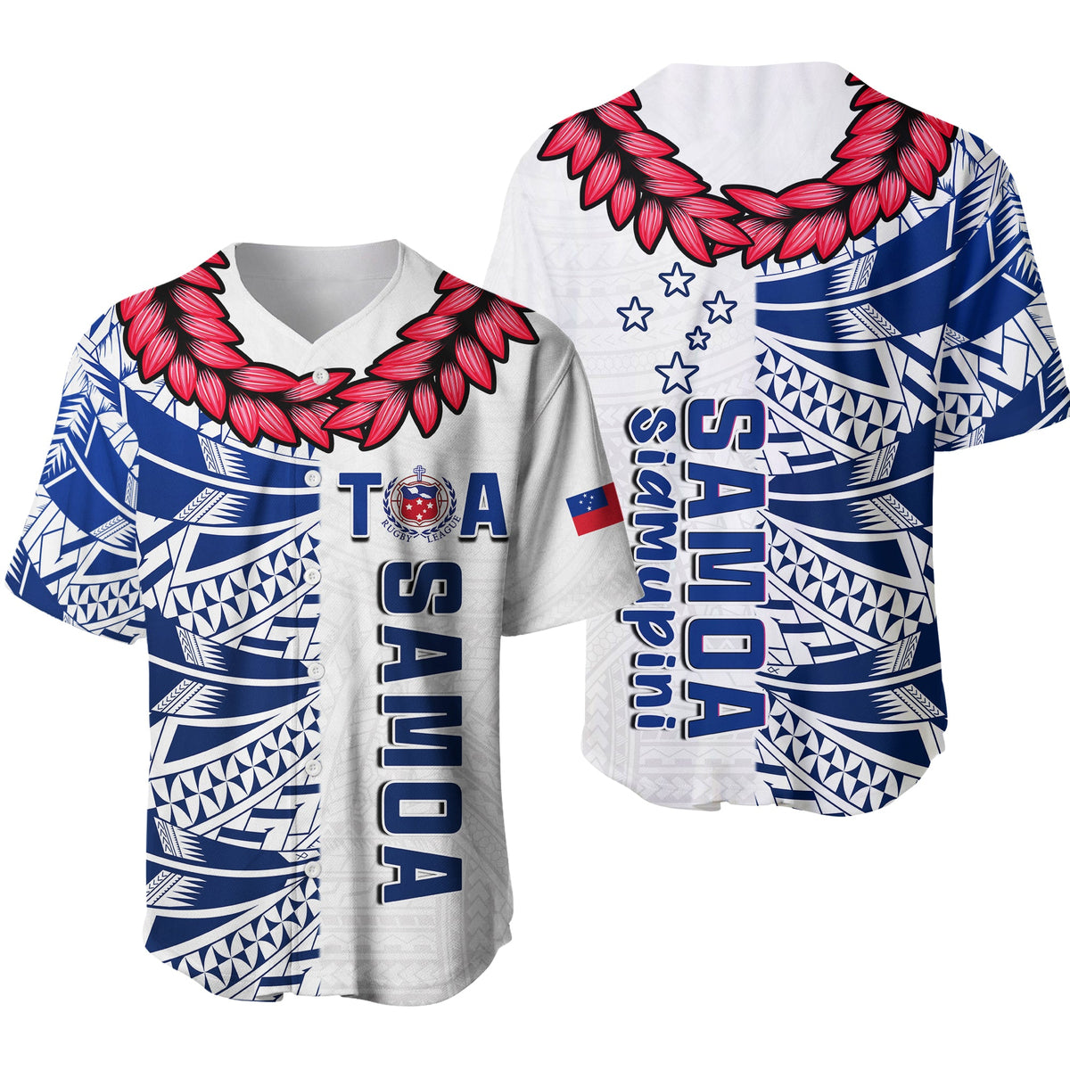 Toa Samoa Rugby Baseball Jersey Siamupini Ula Fala White LT13 White - Polynesian Pride