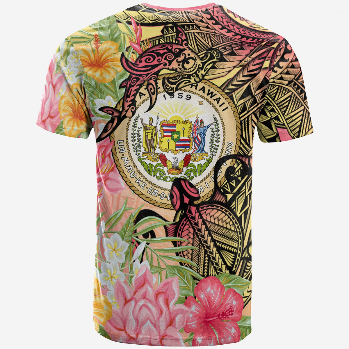 Hawaii T Shirt Flowers Tropical With Sea Animals - Polynesian Pride