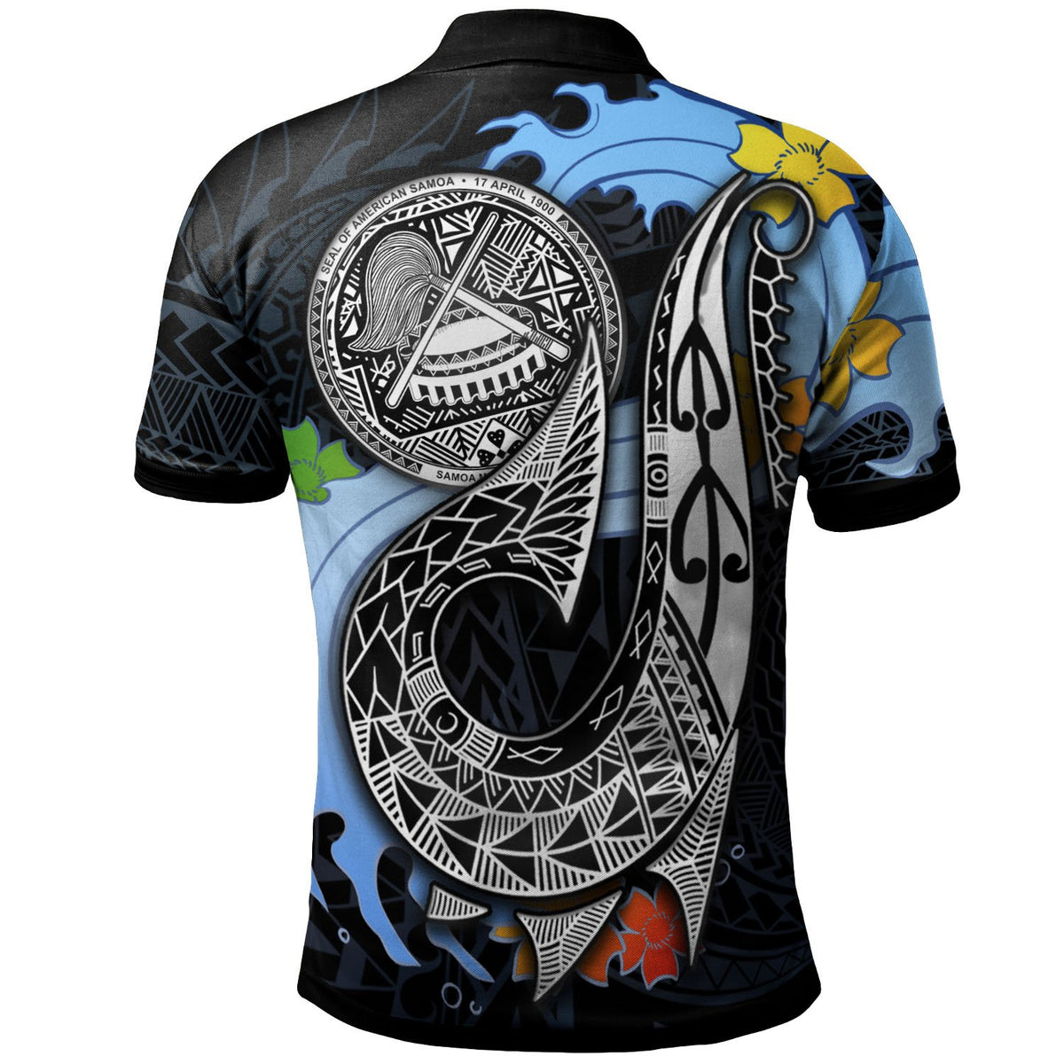 American Samoa Custom Polo Shirt Fish Hooks and Wave - Polynesian Pride