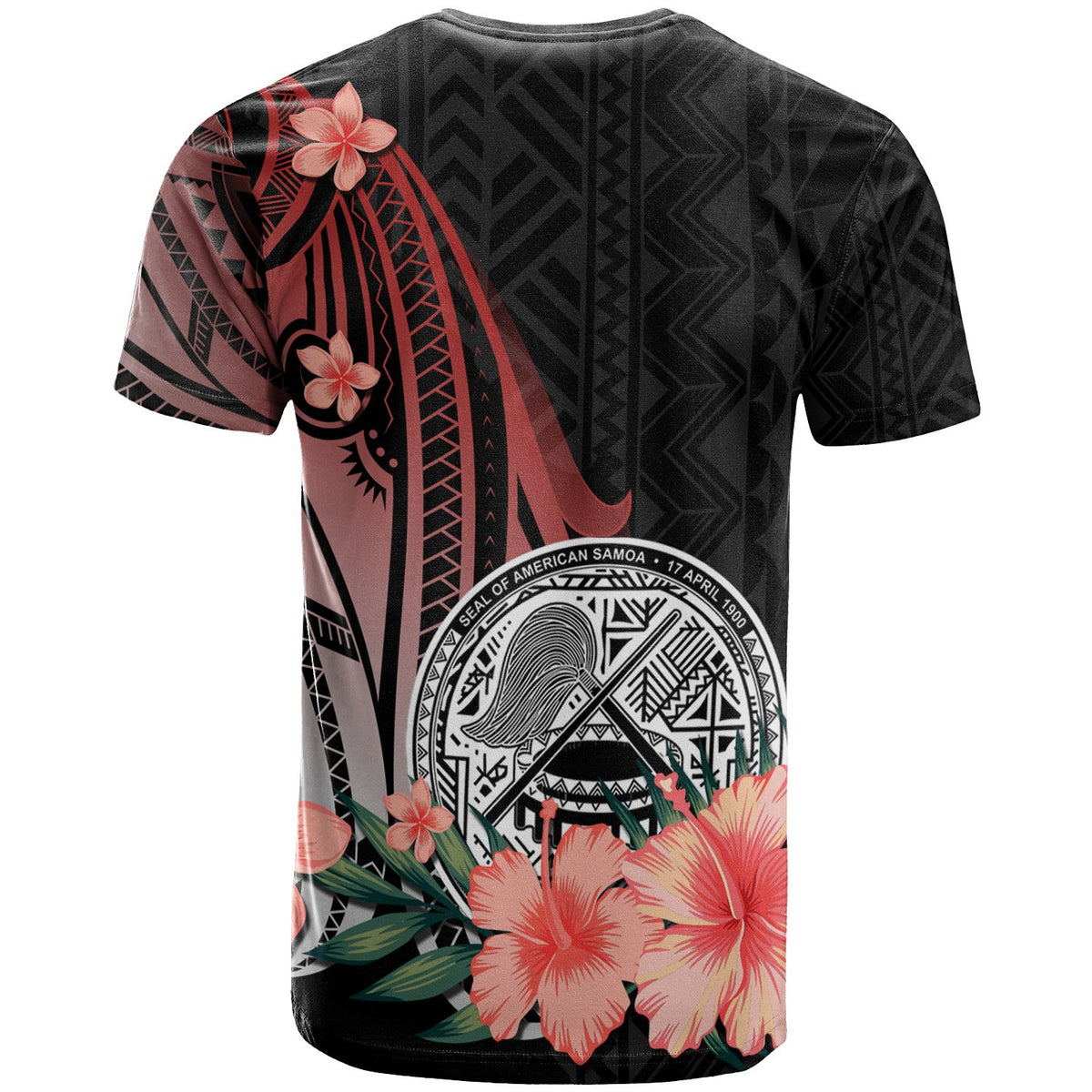 American Samoa Custom T Shirt Red Polynesian Hibiscus Pattern Style - Polynesian Pride