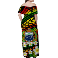 (Custom Personalised) Samoa Off Shoulder Long Dress Plumeria Flower Reggae Color LT13 - Polynesian Pride