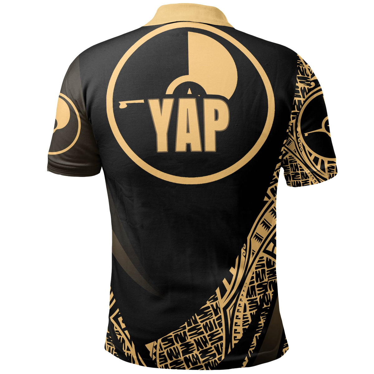 Yap State Polo Shirt Gold Polynesian Patterns Sport Style - Polynesian Pride