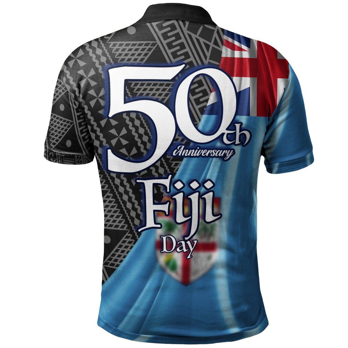 Fiji Polo Shirt Labasa Fiji Day 50th Anniversary With Tapa Patterns - Polynesian Pride
