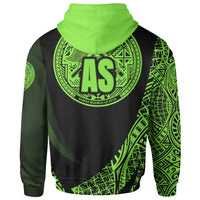 American Samoa Zip Hoodie Green Polynesian Patterns Sport Style - Polynesian Pride