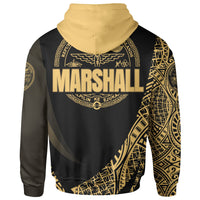 Marshall Islands Zip Hoodie Gold Polynesian Patterns Sport Style - Polynesian Pride