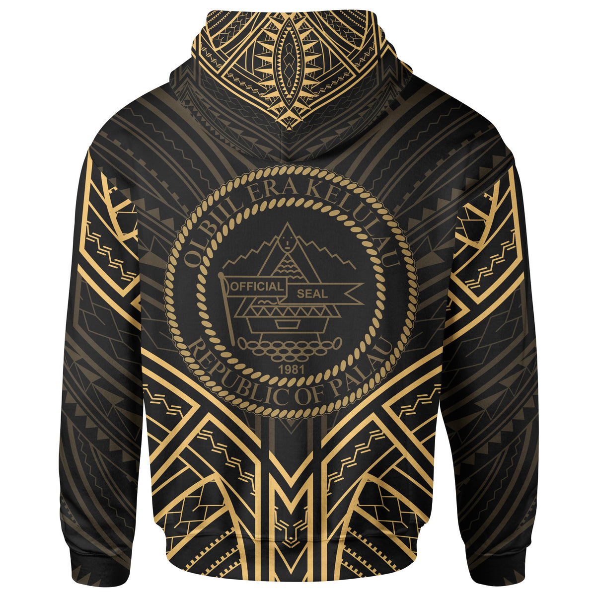 Palau Zip Hoodie Palau Seal Gold Tribal Patterns - Polynesian Pride