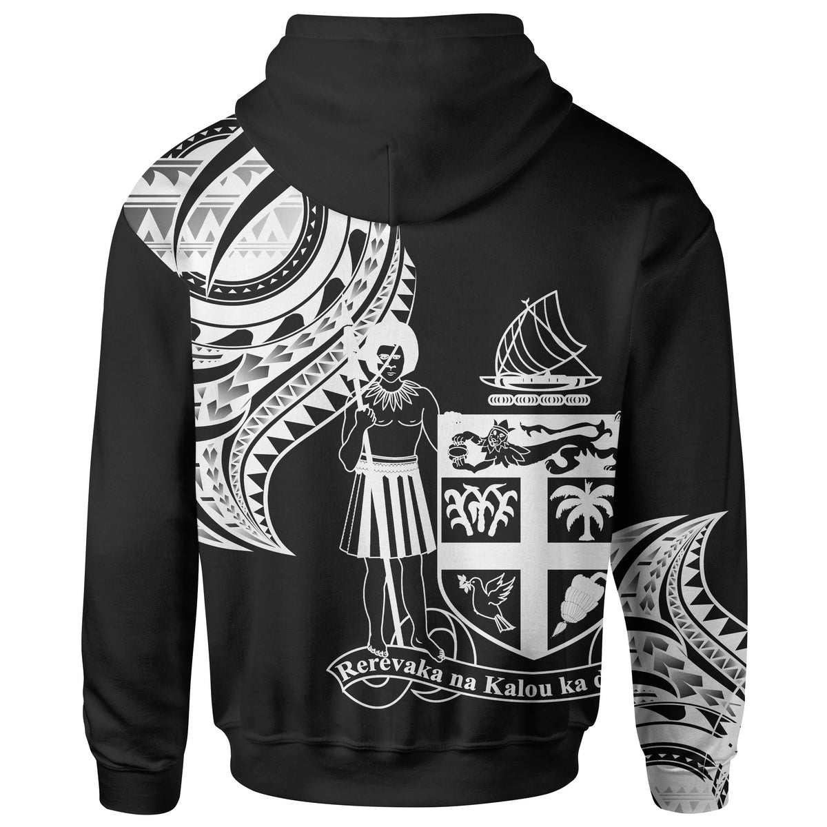Fiji Custom Zip Hoodie Fiji Tatau White Patterns - Polynesian Pride